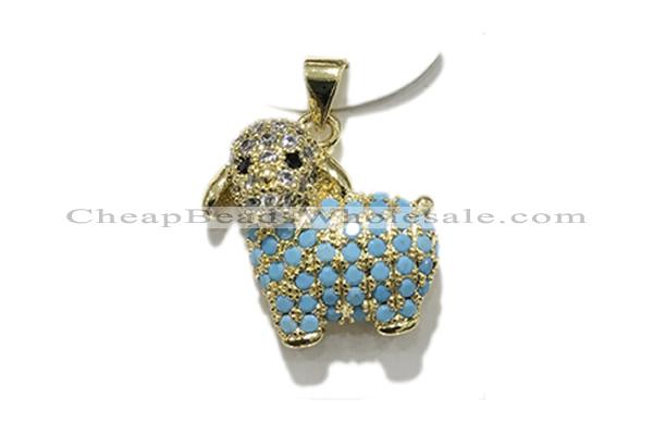 Pend212 15*17mm copper sheep pendant pave zirconia gold plated