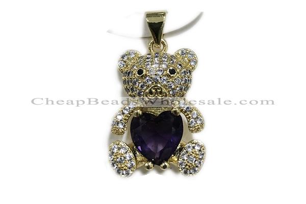 Pend215 15*18mm copper bear pendant pave zirconia gold plated