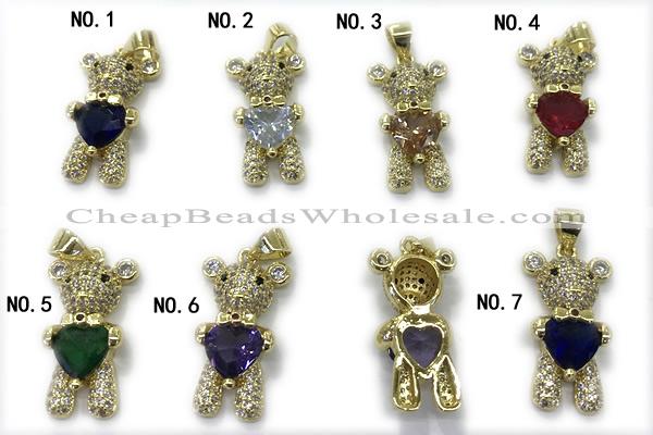 Pend246 10*20mm copper bear pendant pave zirconia gold plated