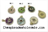 Pend273 18mm copper circle pendant pave abalone shell zirconia gold plated