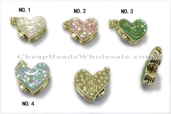 Pend280 15*17mm copper heart pendant pave abalone shell gold plated