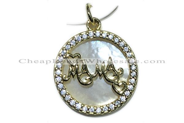 Pend44 18mm copper circle pendant pave shell zirconia gold plated