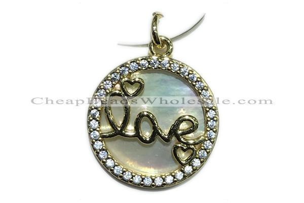 Pend45 18mm copper circle pendant pave shell zirconia gold plated