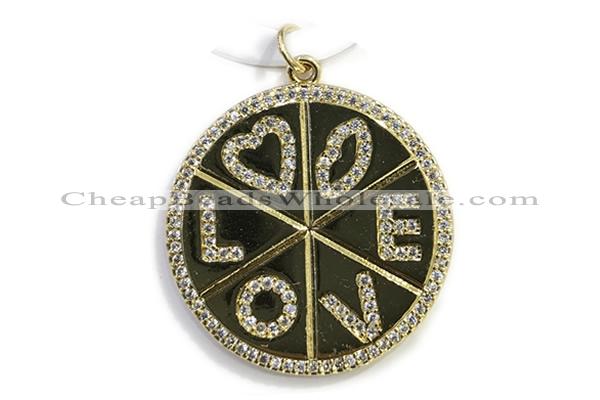 Pend63 27mm copper circle pendant pave zirconia gold plated