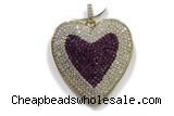 Pend70 30mm copper heart pendant pave zirconia gold plated