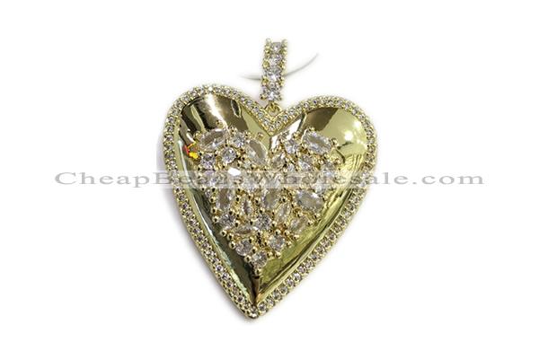 Pend78 37mm copper heart pendant pave zirconia gold plated