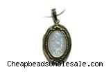 Pend96 16*22mm copper oval pendant pave shell zirconia gold plated