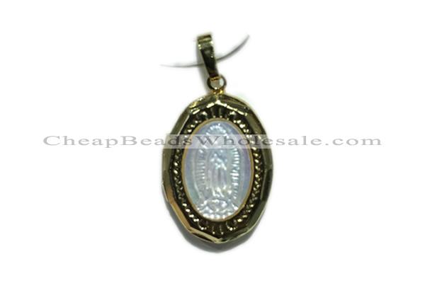 Pend96 16*22mm copper oval pendant pave shell zirconia gold plated