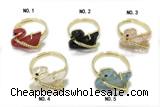 RING03 12*16mm copper swan stud rings pave acrylic zirconia gold plated