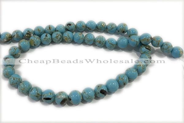 TURQ31 15 inches 4mm round synthetic turquoise with shelled beads